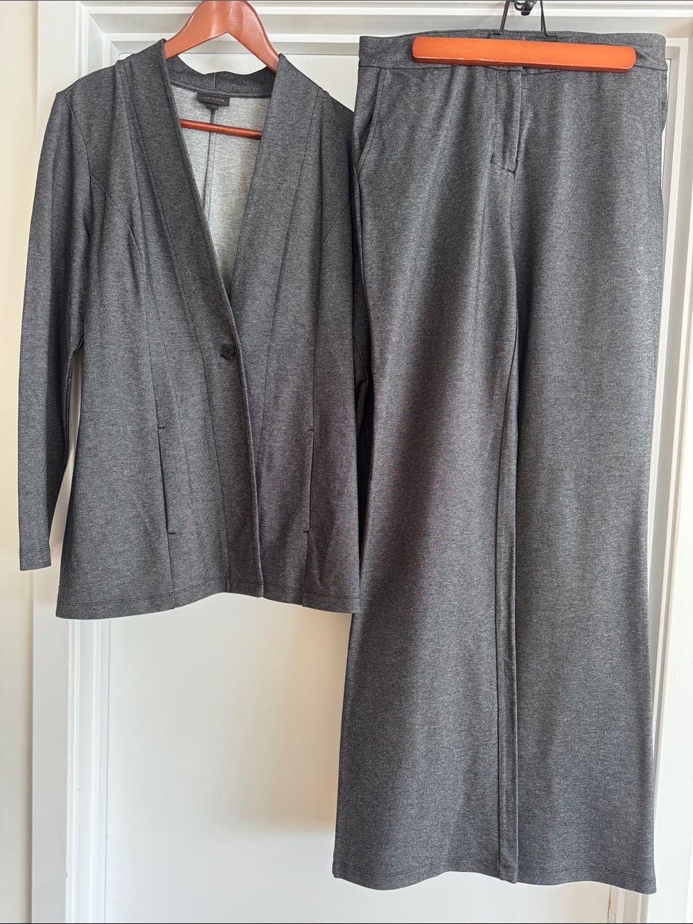 J. Jill Women's Charcoal Gray Knit Blazer & Wide-Leg Pants Set